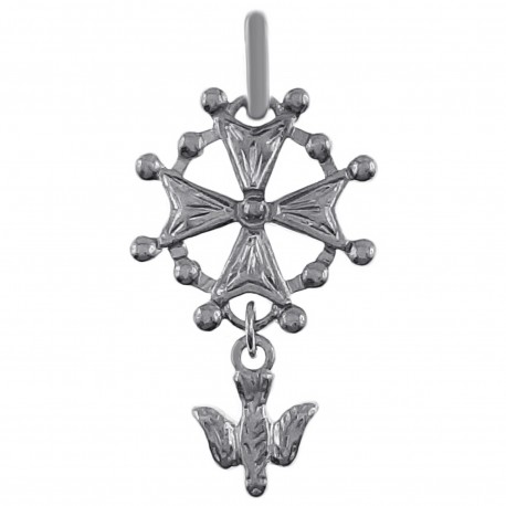 Pendentif Croix Protestante Huguenote en Argent 925 Rhodié