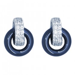 Boucles d'oreilles en Argent 925 rhodié, Céramique bleue et Oxydes Zirconium