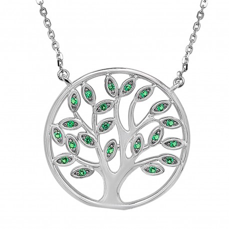 Collier Arbre de Vie en Argent 925 rhodié et Oxydes Zirconium