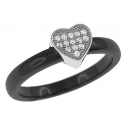 Bague Coeur en Argent 925 rhodié, Céramique et Oxydes Zirconium