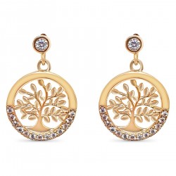 Boucles d'oreilles Arbre de Vie Plaqué Or 18 carats et Oxydes Zirconium