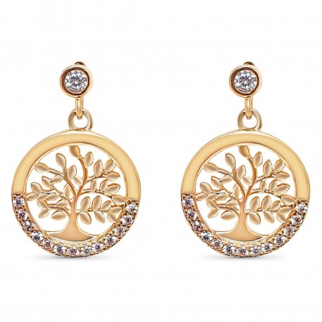 Boucles d'oreilles Arbre de Vie Plaqué Or 18 carats et Oxydes Zirconium