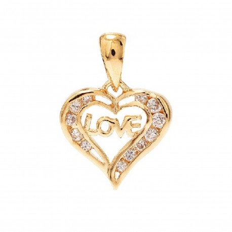 Pendentif Coeur Love Plaqué or 18 carats et Oxydes de Zirconium