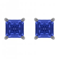 Boucles d'oreilles puce en Argent 925 rhodié et Oxyde Zirconium bleu
