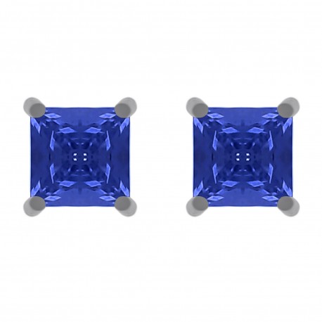 Boucles d'oreilles puce en Argent 925 rhodié et Oxyde Zirconium bleu