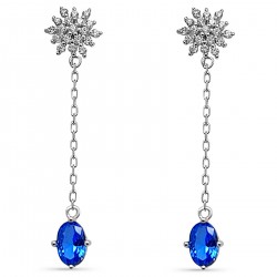 Boucles d'oreilles Flocon en Argent 925 rhodié et Oxydes Zirconium bleu