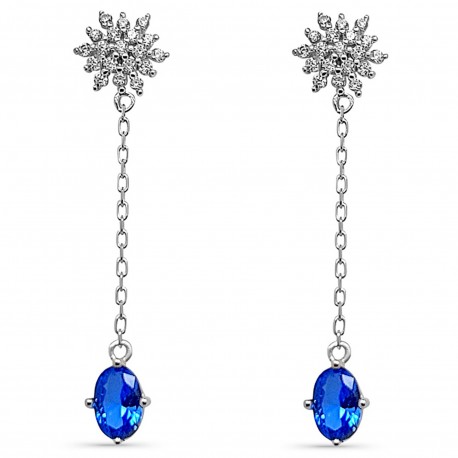 Boucles d'oreilles Flocon en Argent 925 rhodié et Oxydes Zirconium bleu