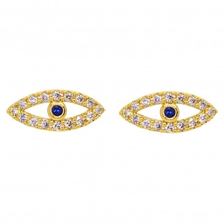 Boucles d'oreilles Oeil Plaqué Or 18 carats et Oxydes Zirconium