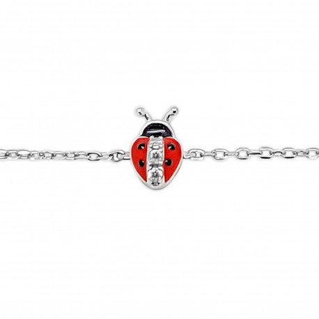 Bracelet Coccinelle en Argent 925 rhodié, Email et Oxydes Zirconium