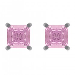 Boucles d'oreilles 4mm en Argent 925 rhodié et Oxyde Zirconium rose