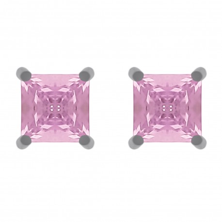 Boucles d'oreilles 4mm en Argent 925 rhodié et Oxyde Zirconium rose