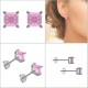 Boucles d'oreilles 4mm en Argent 925 rhodié et Oxyde Zirconium rose