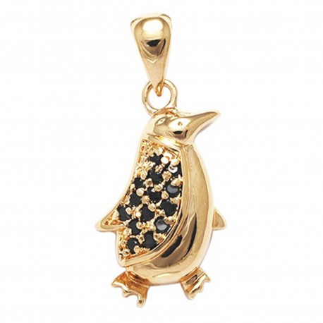 Pendentif manchot Plaqué or 18 carats et Oxydes de Zirconium noirs