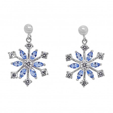 Boucles d'oreilles Flocon en Argent 925 rhodié et Oxydes Zirconium