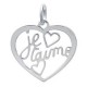 Pendentif Coeur je t'aime en Argent 925 rhodié