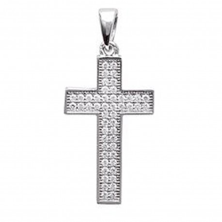 Pendentif Croix en Argent 925 rhodié et Oxydes Zirconium