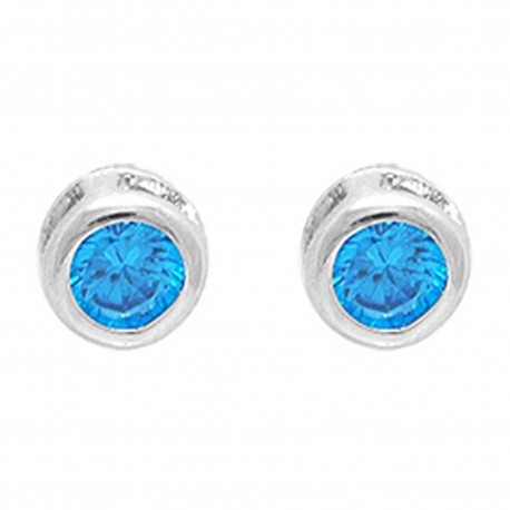 Boucles d'oreilles puce en Argent 925 rhodié et Oxyde Zirconium bleu