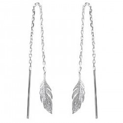 Boucles d'oreilles chaîne feuille en Argent 925 rhodié