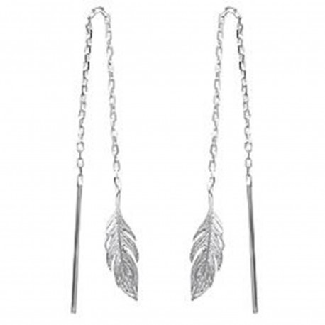 Boucles d'oreilles chaîne feuille en Argent 925 rhodié