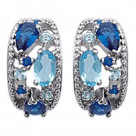 Boucles d'oreilles en Argent 925 rhodié et Oxydes Zirconium bleus