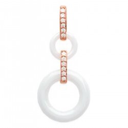 Pendentif Anneaux Plaqué or rose 18 carats, Céramique blanche et Oxydes de Zirconium
