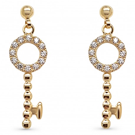 Boucles d'oreilles Clef Plaqué Or 18 carats et Oxydes Zirconium