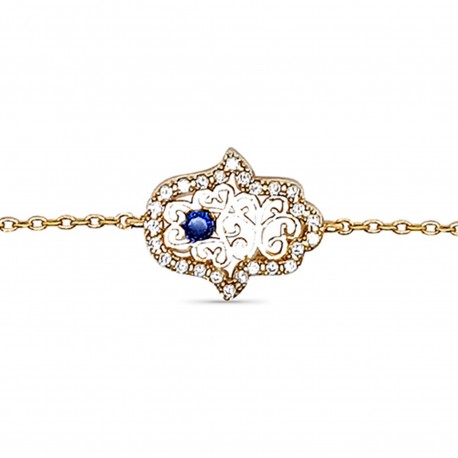 Bracelet Main de Fatma Plaqué Or 18 carats et Oxydes Zirconium