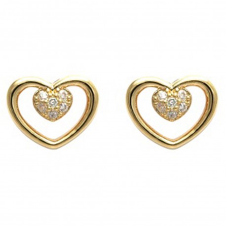 Boucles d'oreilles Coeur Plaqué Or 18 carats et Oxydes Zirconium