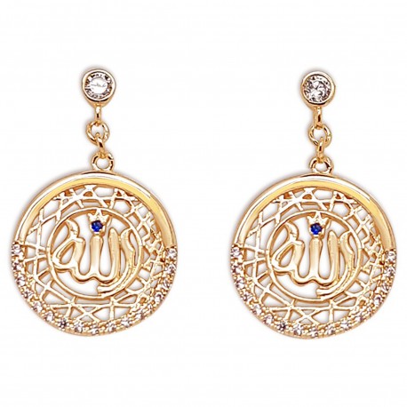 Boucles d'oreilles Allah Plaqué Or 18 carats et Oxydes Zirconium