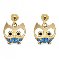 Boucles d'oreilles Chouette Plaqué Or 18 carats et Oxydes Zirconium