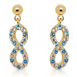 Boucles d'oreilles Infini Plaqué Or 18 carats et Oxydes Zirconium bleus et blancs