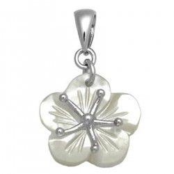 Pendentif Fleur en Argent 925 rhodié et Nacre