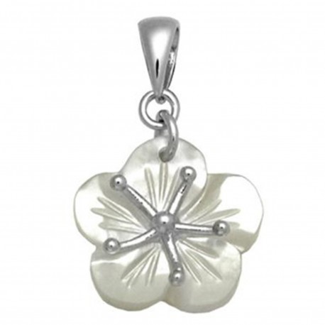 Pendentif Fleur en Argent 925 rhodié et Nacre