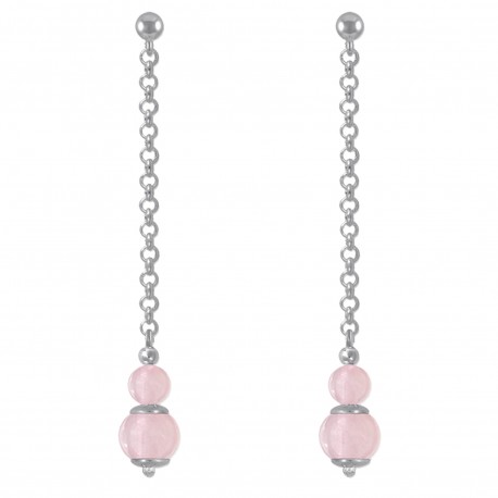 Boucles d'oreilles en Argent 925 rhodié et Quartz rose