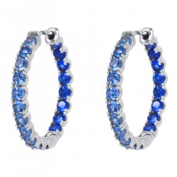 Boucles d'oreilles Créoles en Argent 925 rhodié et Oxydes Zirconium bleus