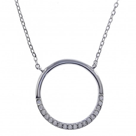 Collier Anneau en Argent 925 rhodié et Oxydes Zirconium