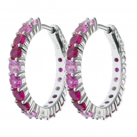 Boucles d'oreilles Créoles en Argent 925 rhodié et Oxydes Zirconium rose