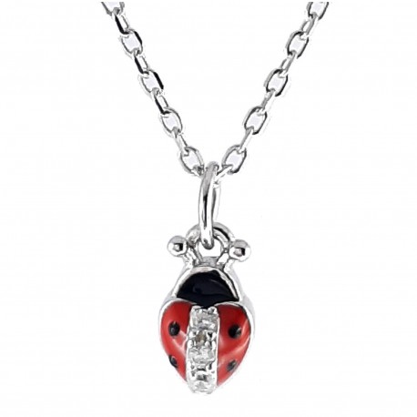 Collier Coccinelle en Argent 925 rhodié et Oxydes Zirconium