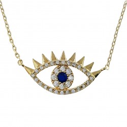 Collier Oeil Plaqué Or 18 carats et Oxydes Zirconium