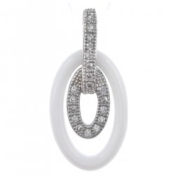 Pendentif en Argent 925 rhodié, Céramique blanche et Oxydes Zirconium