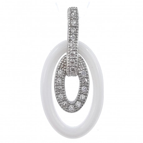 Pendentif en Argent 925 rhodié, Céramique blanche et Oxydes Zirconium