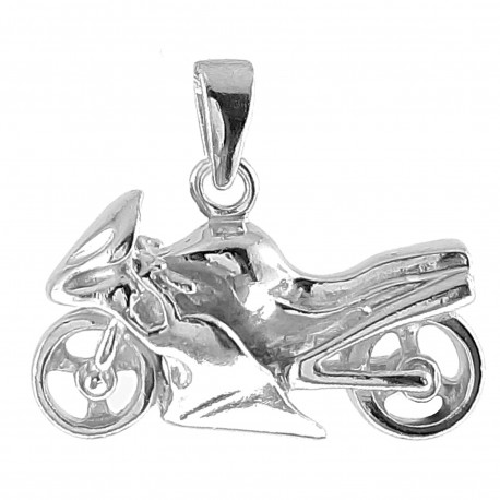 Pendentif Moto de course en Argent 925 rhodié