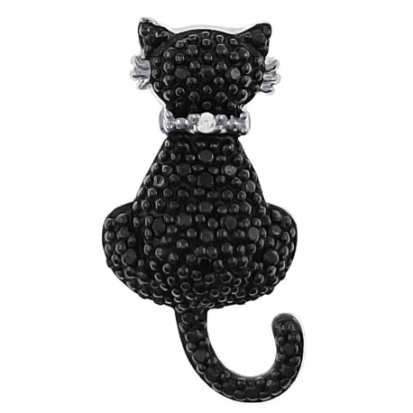 Pendentif Chat en Argent 925 rhodié et Oxydes Zirconium noirs