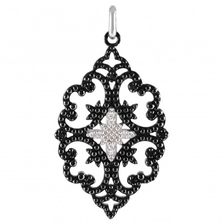 Pendentif en Argent 925 rhodié et Oxydes Zirconium noirs et blancs