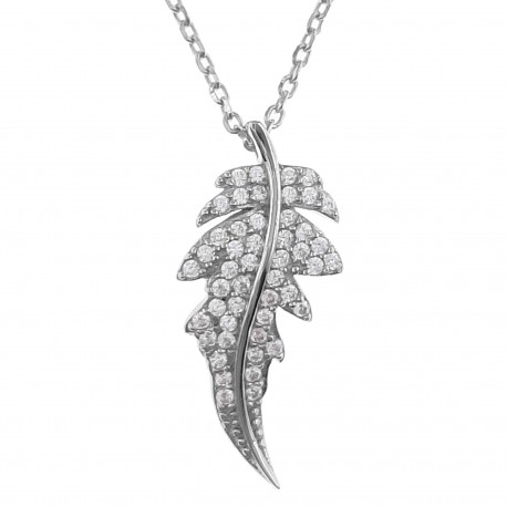 Collier Feuille en Argent 925 rhodié et Oxydes Zirconium