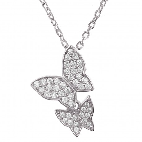 Collier Papillons en Argent 925 rhodié et Oxydes Zirconium