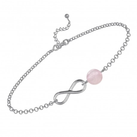 Bracelet Infini en Argent 925 rhodié et Quartz rose