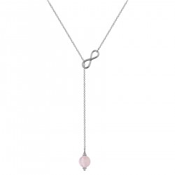 Collier cravate en Argent 925 rhodié et Quartz rose