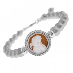 Bracelet Camée en Argent 925 rhodié, Perles de cultures grises et Oxydes Zirconium