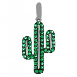 Pendentif Cactus en Argent 925 rhodié et Oxydes Zirconium verts